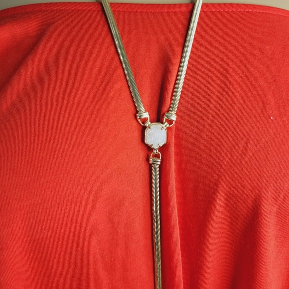 Kendra Scott Starla Necklace Gold Tone Pink White Iridescent Druzy Gem Y… - Picture 3 of 16